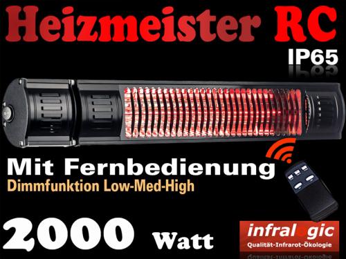 Infrarotstrahler 2000 Heizmeister Professionell RC IP65 Black mit Fernbedienung
